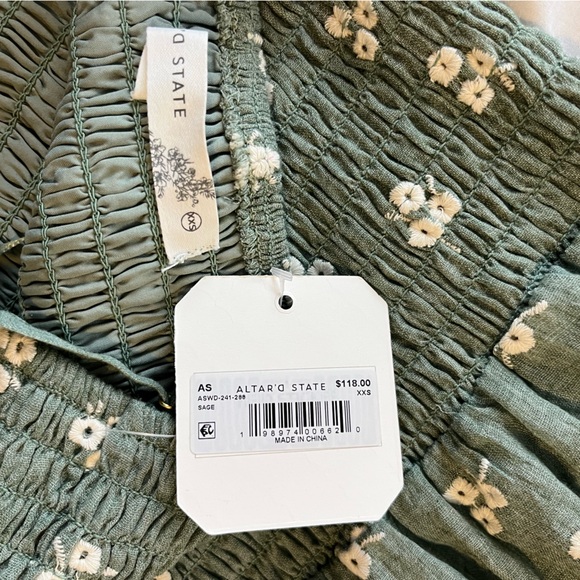 Altar'd State Sage Dress with White Floral Accents - Picture 2 of 2